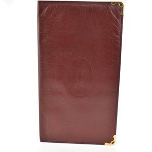 CARTIER: Burgundy, Leather & "Double C" Logo Long Checkbook Wallet (qt)